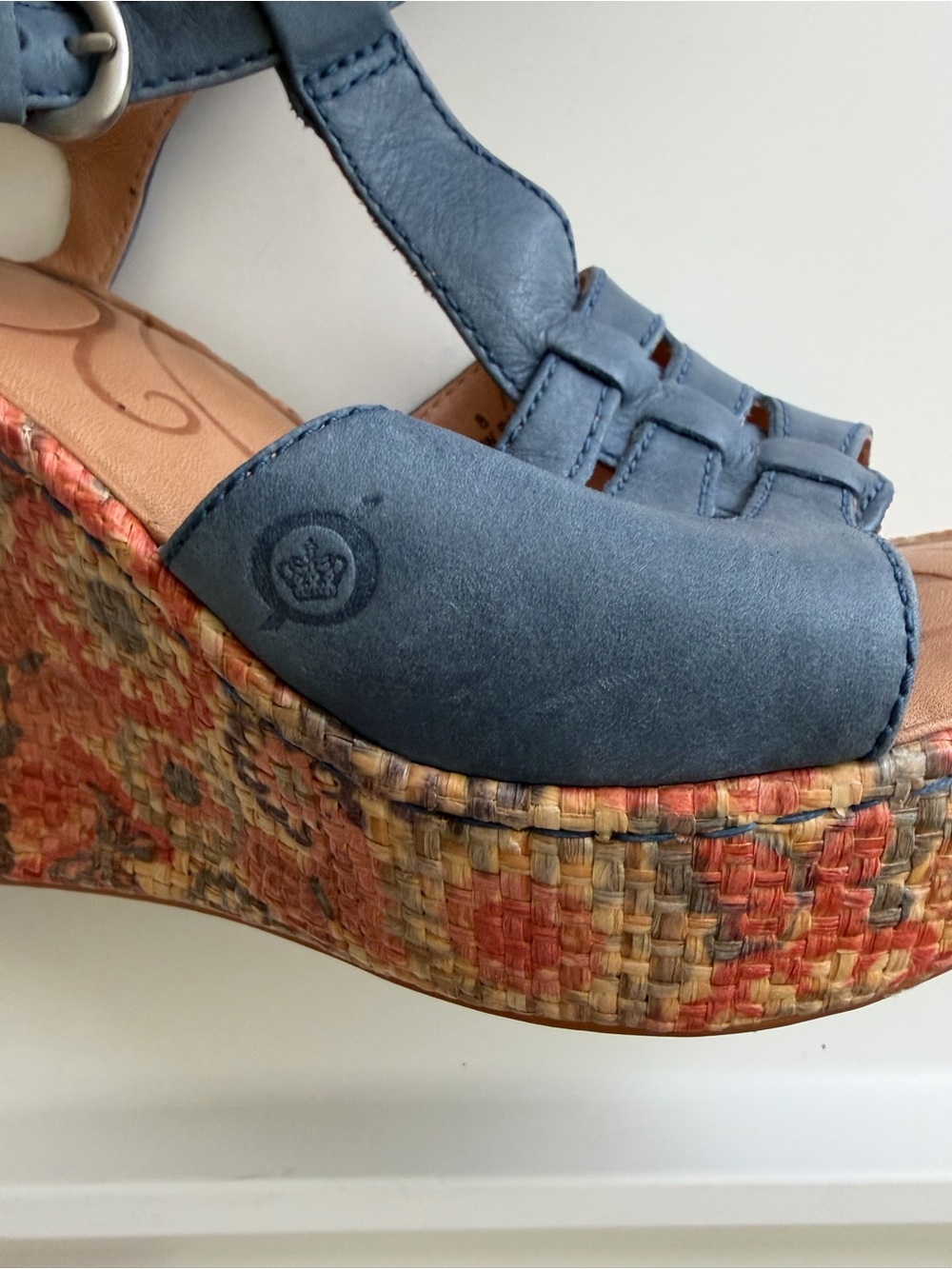 Born Navy T-Strap Wedge Sandals with Braided Trim - Picture 7 of 10